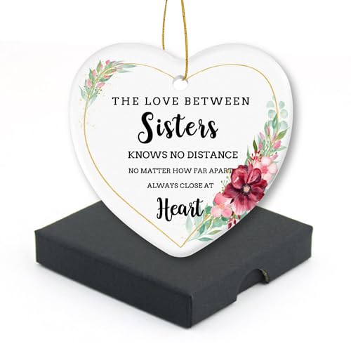 Sister Christmas Ornament 3-Inch Heart Ceramic Gift for Sisters - Love Between Sisters