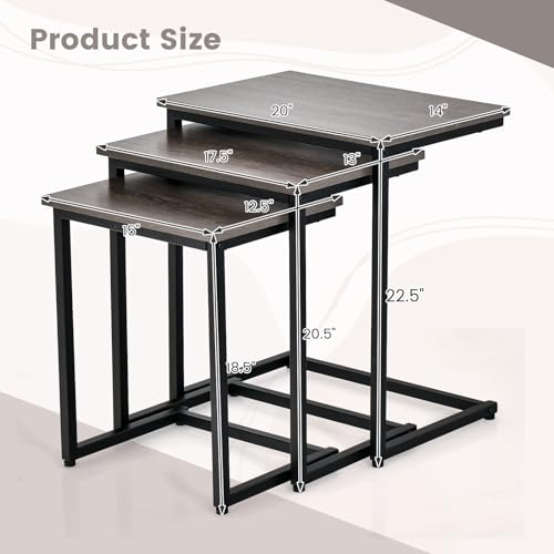 3-Piece Nesting Side Table Set, C-Shaped Wood Top End Tables for Small Spaces