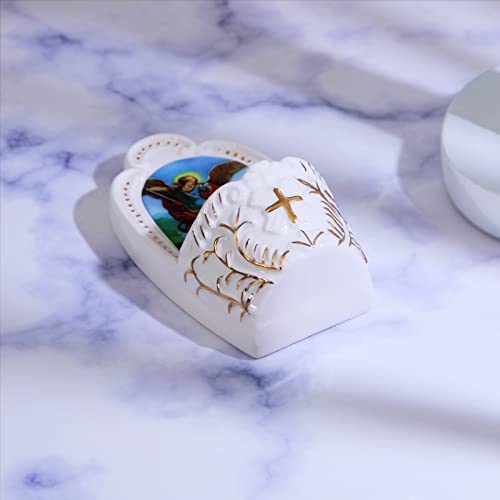 Porcelain Saint Michael Holy Water Font for Wall Hanging or Desk Decor