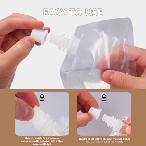 8oz Reusable Leak-Proof Plastic Drink Pouches 40 Pack with Funnels - BPA-Free Travel Juice Bags