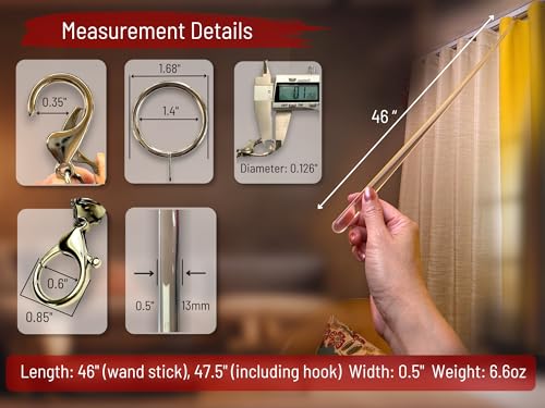 46-Inch Clear Acrylic Curtain Pull Wands - 4 Pack Heavy Duty Drapery Rods