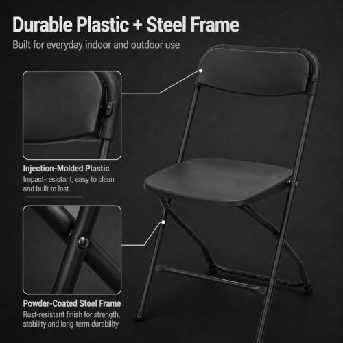 Heavy Duty Folding Chairs - 2 Pack Portable Steel Event Seating, 300 Lbs Cap