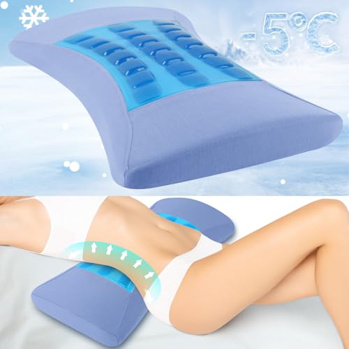 Cooling Gel Lumbar Support Pillow for Bed Lower Back Pain Relief - Memory Foam