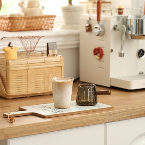 Olvini Gray 6oz Espresso Cups with V-Shaped Pour Spout and Wooden Handle