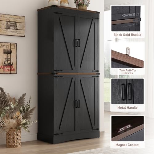 71" Tall Farmhouse Kitchen Pantry Cabinet with Adjustable Shelves