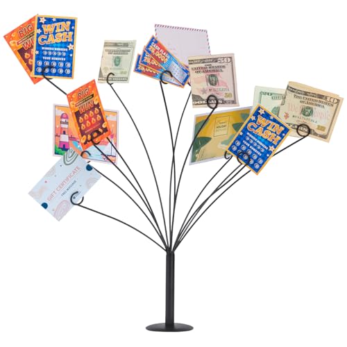 Decorative Metal Gift Card Tree Holder with 11 Flexible Clips, Black
