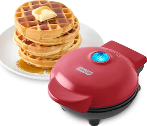 Mini Waffle Maker - 4-Inch Portable Nonstick Electric Waffle Iron, Red