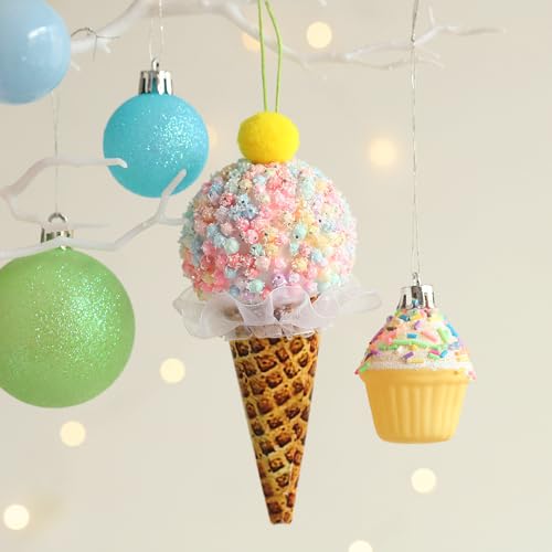 Pink Ice Cream Christmas Tree Ornaments 6Pcs Pastel Macaron Foam Pendants
