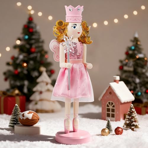 12 Inch Wooden Nutcracker Fairy Queen - Pink Fairy Queen Variation