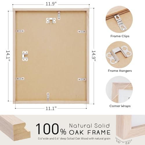 11x14 Solid Oak Wood Picture Frame with Mat for 8x10 Photo, Wall Hanging