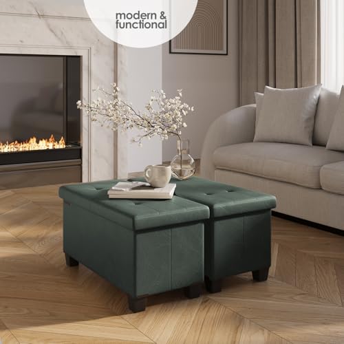 30-Inch Tufted Storage Ottoman Bench with Bins and Removable Legs