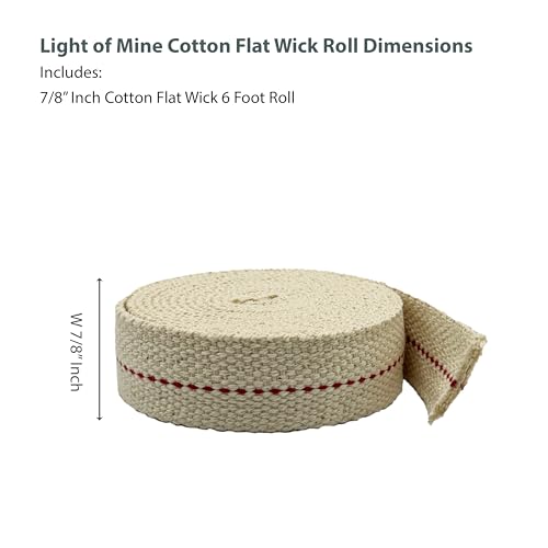 100% Cotton Flat Wick for Kerosene & Paraffin Oil Lamps - 6' Roll