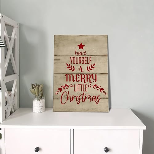 Christmas Canvas Wall Art 16x24 Inch Rustic Red Christmas Tree Decor