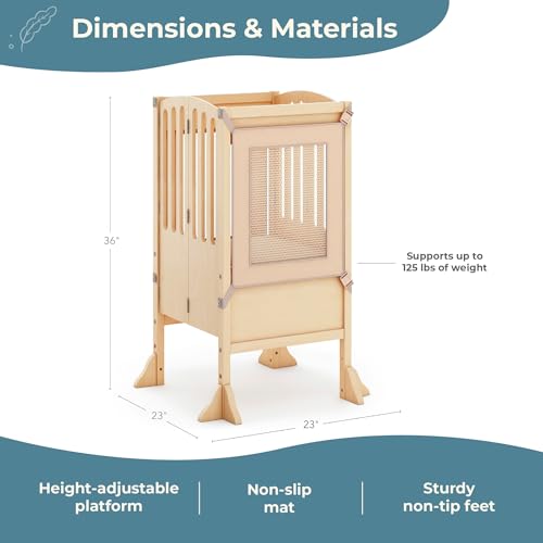Foldable Adjustable Toddler Learning Tower Kitchen Stool - Natural Wood