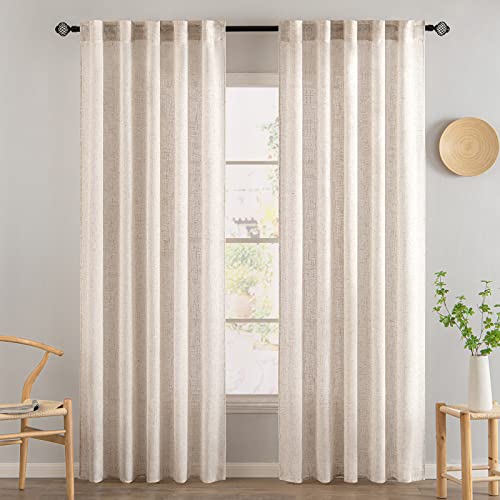 MIULEE Linen Textured Semi Sheer Curtains 52x84 Inch Rod Pocket Drapes