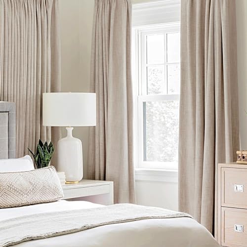 MIULEE 100% Blackout Linen Curtains 52x84 Inch Beige 2 Panels