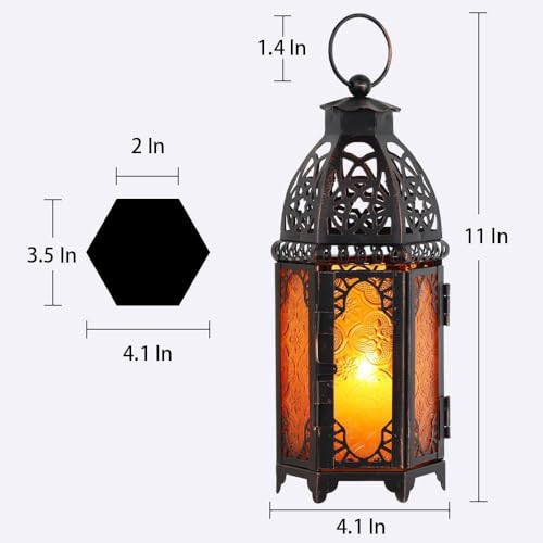 DECORKEY 11'' Medium Amber Moroccan Lantern for Indoor & Outdoor Decor
