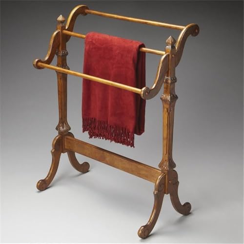 36-Inch Traditional Solid Rubberwood Blanket Rack in Vintage Oak Finish