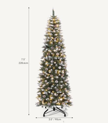 DWVO 7.5ft Pre-Lit Pencil Christmas Tree 350 LEDs with Remote – Green