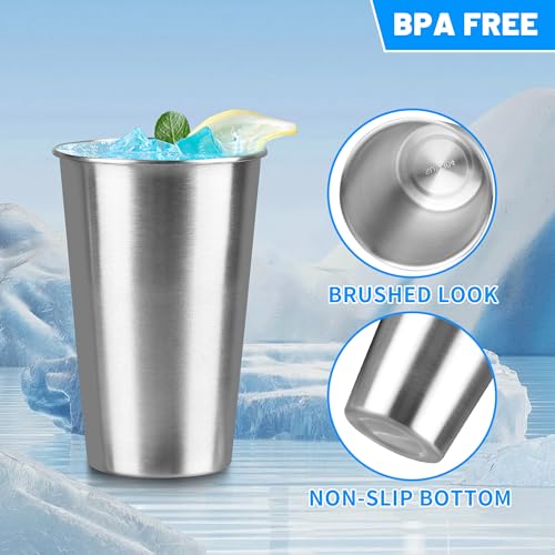 16 oz Stainless Steel Pint Cups - Reusable Shatterproof Tumbler Set (4-Pack)
