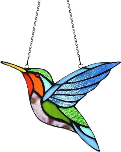 Handmade Stained Glass Hummingbird Window Panel Sun Catcher