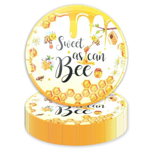 50-Pack Bee Theme Disposable Paper Dessert Plates for Party, Baby Shower & Birthday