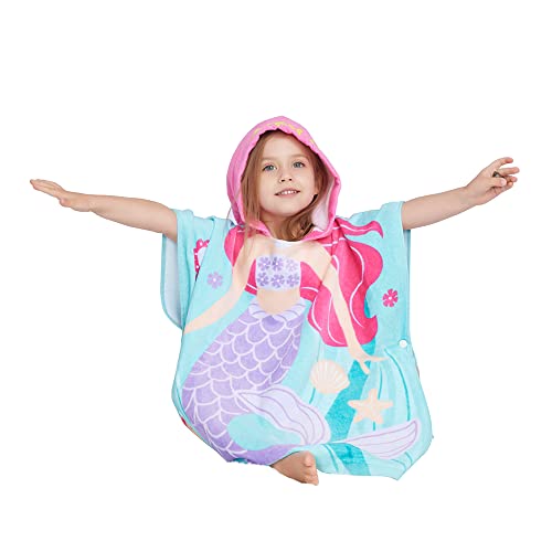 Gealaek Kids 100% Cotton Hooded Towel Poncho for Beach & Bath (2-6 Years)