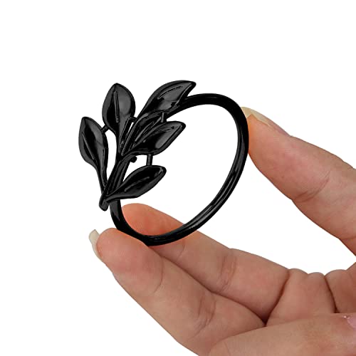 YeZi-Black Napkin Rings Set of 12 Leaf Design for Elegant Table Settings