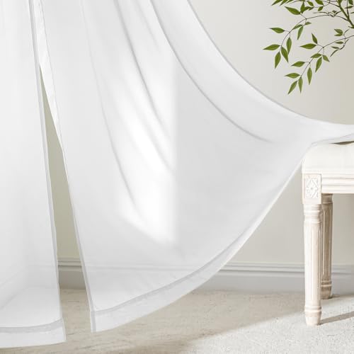 White Sheer Curtains 84 Inches Long - 4 Panel Rod Pocket Voile Drapes