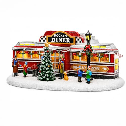 Retro 1950s Diner Christmas Village Building with LED Lights & Music