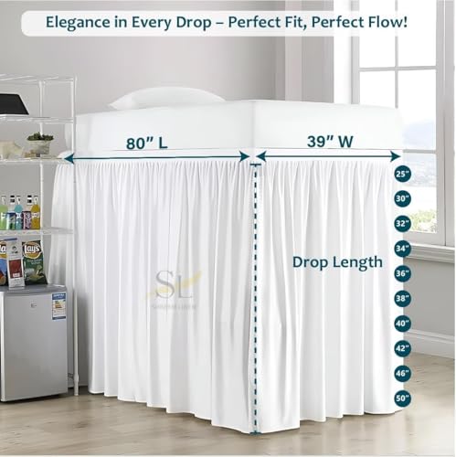 Twin XL Bed Skirt with 32 Inch Drop - Microfiber Dorm Dust Ruffle, White