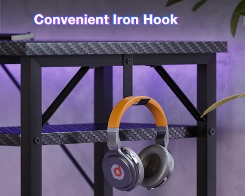 53-Inch L-Shaped Gaming Desk with Hutch, LED Lights, and Storage Shelves