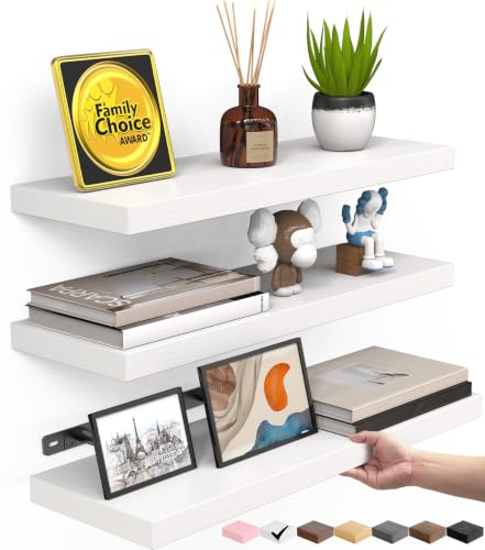 White Floating Shelves 15.7-Inch Set of 3 Wall Mounted Display Storage