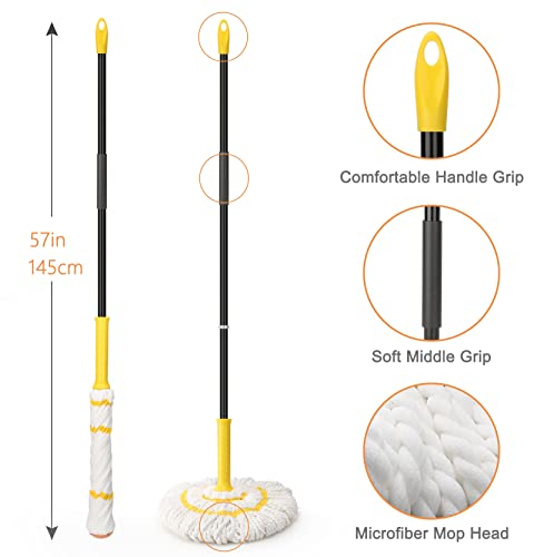 Self-Wringing Microfiber Twist Mop with 57" Long Handle & Scouring Pad
