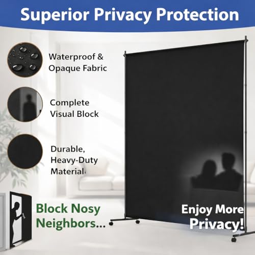 73" x 75" Portable Room Divider Screen with Wheels, Fabric Privacy Partition