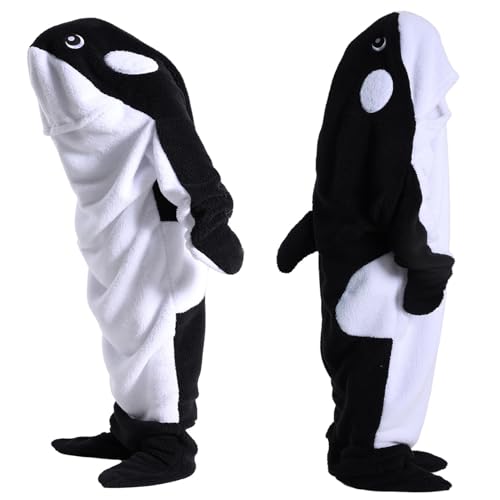 Whale Blanket Onesie Hoodie, Soft Flannel Wearable Blanket for Adults