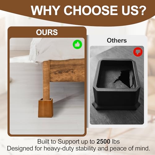 Heavy Duty Solid Wood Bed Risers 5 Inch, Non-Slip Furniture Lifts (2500 lbs)