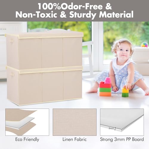 Extra Large 167L Toy Chest with Lid and Removable Divider, Linen Beige