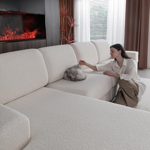 Stretch Sofa Cushion Cover, Washable Soft Slipcover for Sectional Sofa - Ivory