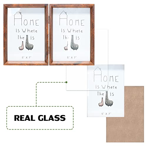 TOFOREVO Rustic Brown 5x7 Double Picture Frame Pack of 3 - Hinged Beveled Wooden Photo Frame for Desktop & Wall Display