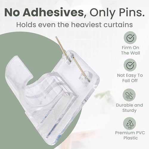 Heavy Duty Curtain Rod Brackets - No-Drill Pin-In Mounts for 0.75" Rods