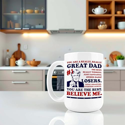 Funny Dad Coffee Mug - Trump Best Dad Ever 15oz Ceramic Gift - Fathers Day, Birthday, Christmas Present for Men - Dad Variation
