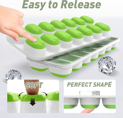 Stackable Ice Cube Trays with Lids - 4-Pack Silicone Easy Release Ice Molds