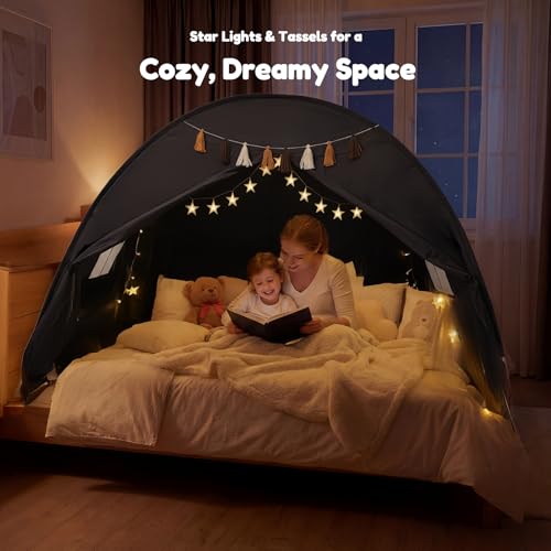 Kids Twin Bed Tent - Indoor Privacy Sleeping Canopy Playhouse with Lights
