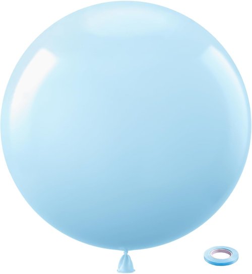 Bezente Pastel Blue Latex Party Balloons - 36 Inch Round Helium Balloons for Birthday & Wedding Decor