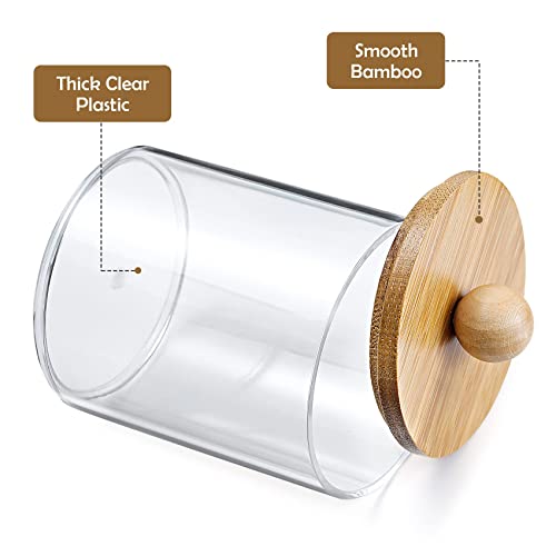 4 Pack Apothecary Jars with Bamboo Lids - 10 oz Clear Plastic Storage Containers for Bathroom Vanity