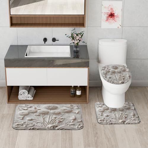 Vintage Dandelion 4-Piece Shower Curtain & Bathroom Rug Set - 72x72