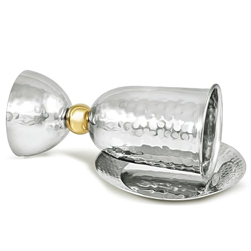 Hammered Stainless Steel Kiddush Cup and Coaster Set - 10 oz