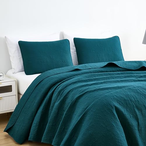 Chezmoi Collection Luca 3-Piece Oversized Queen Bedspread Set - Teal Quilt