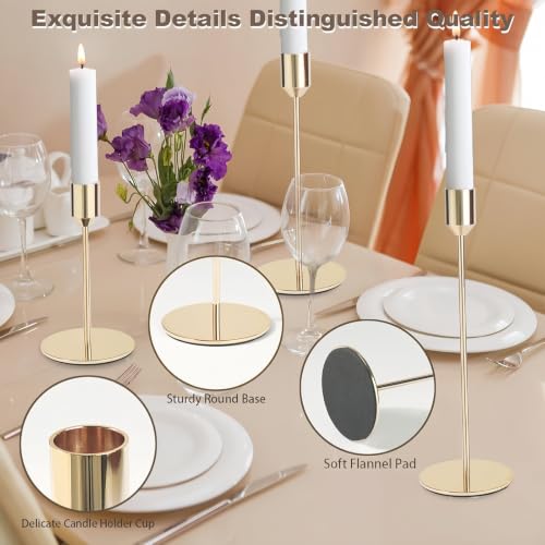 54 Pcs Gold Taper Candle Holders Set - 3 Heights Brass Candlestick Holders for Table Centerpiece, 18 each size, Zrlljp